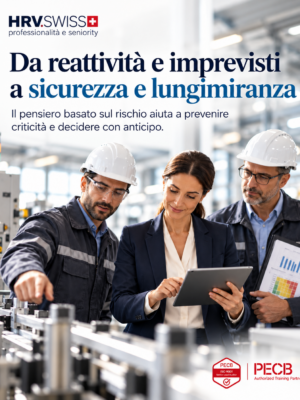 Responsabile qualità e tecnici valutano processi produttivi e rischi con un tablet per la gestione ISO 9001.